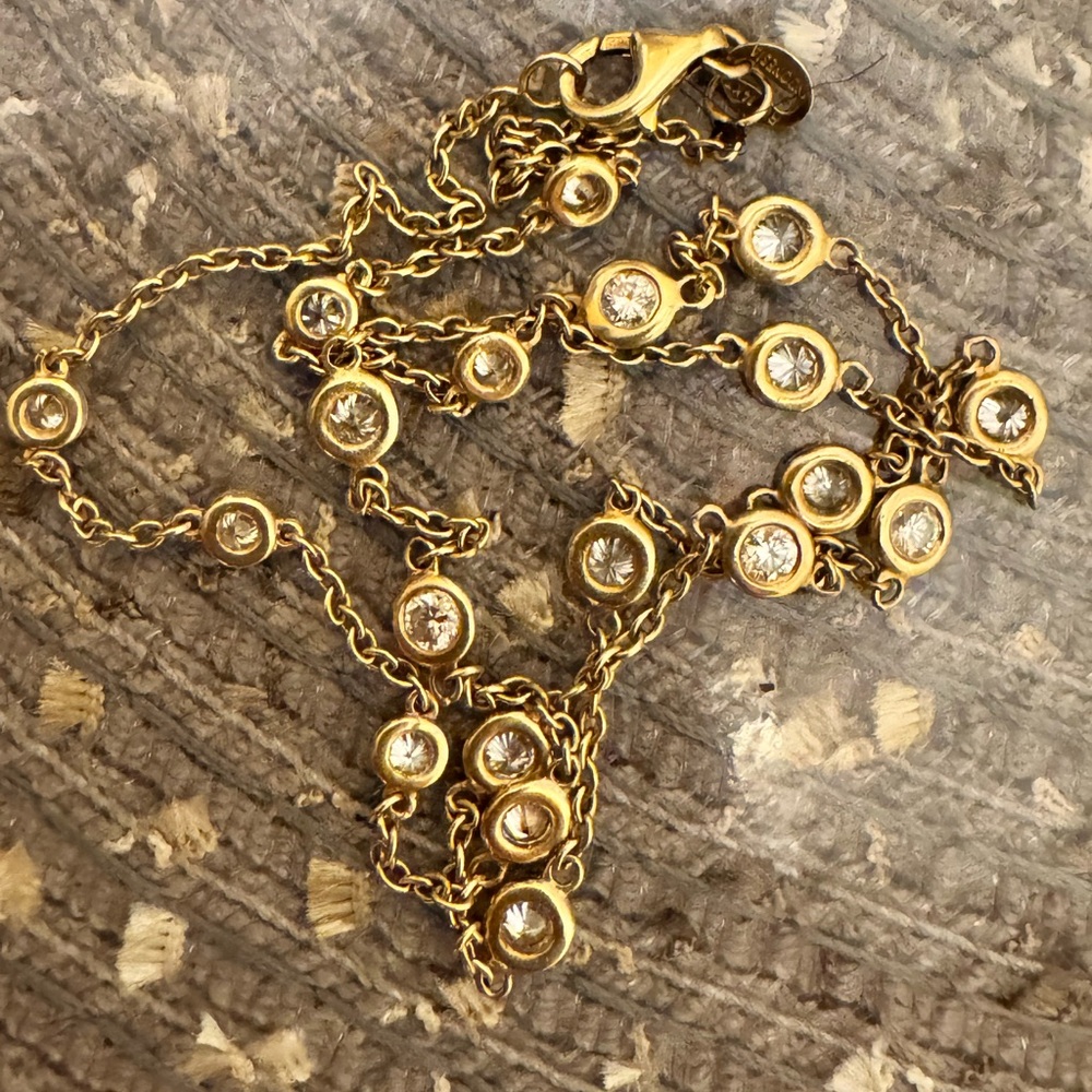 14k Diamond necklace Natural Mined Diamonds with Many Stones. TIFFANY STYLE